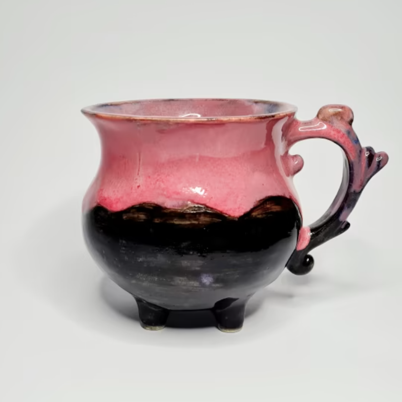 Caldero Bruja Fases Lunares Chorreado Rosa