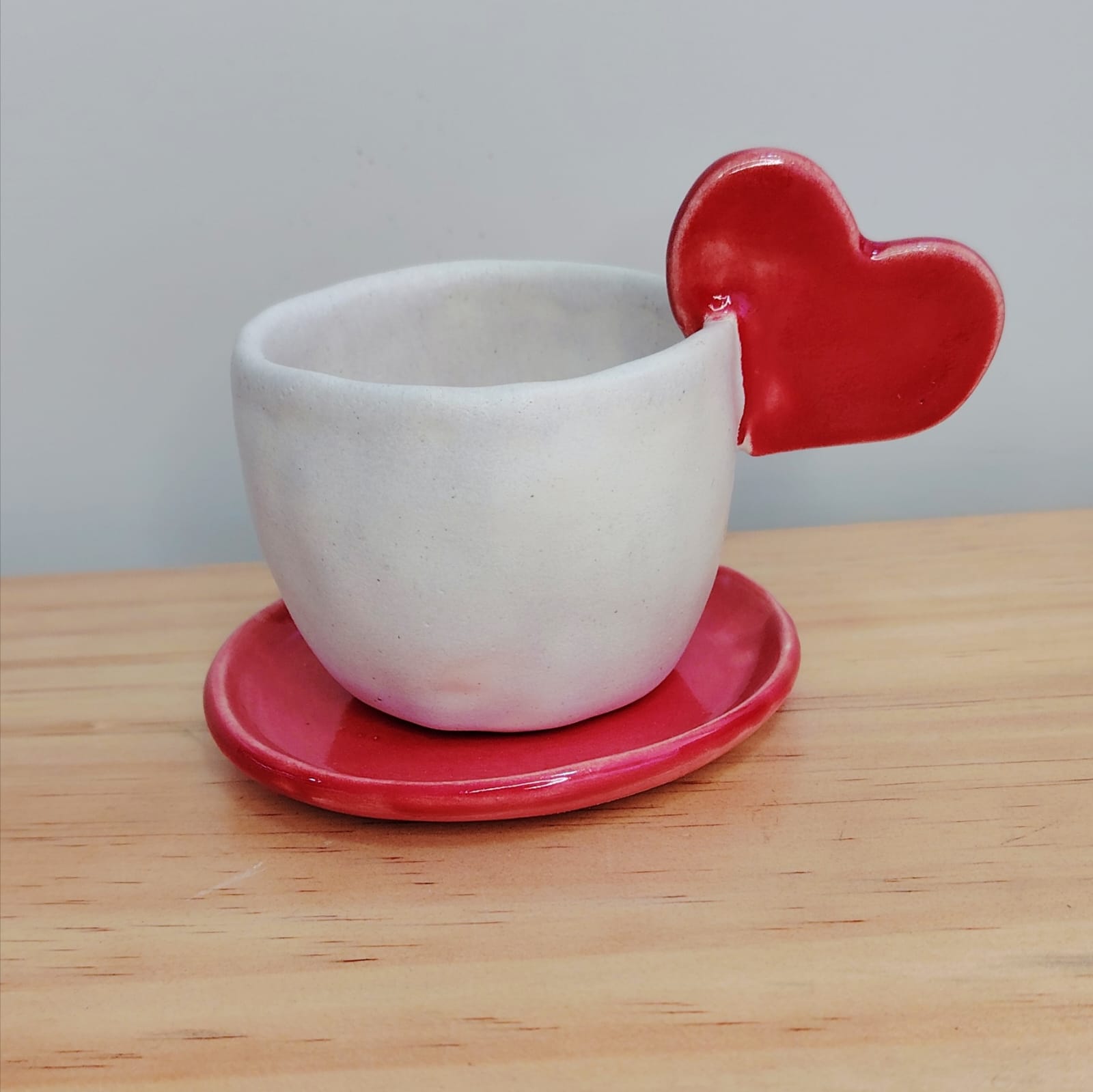 Tacita + Plato Corazón Rojo