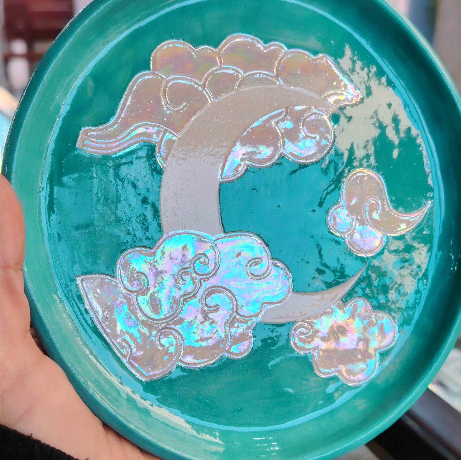 Plato Celeste Luna y Nubes Tornasol