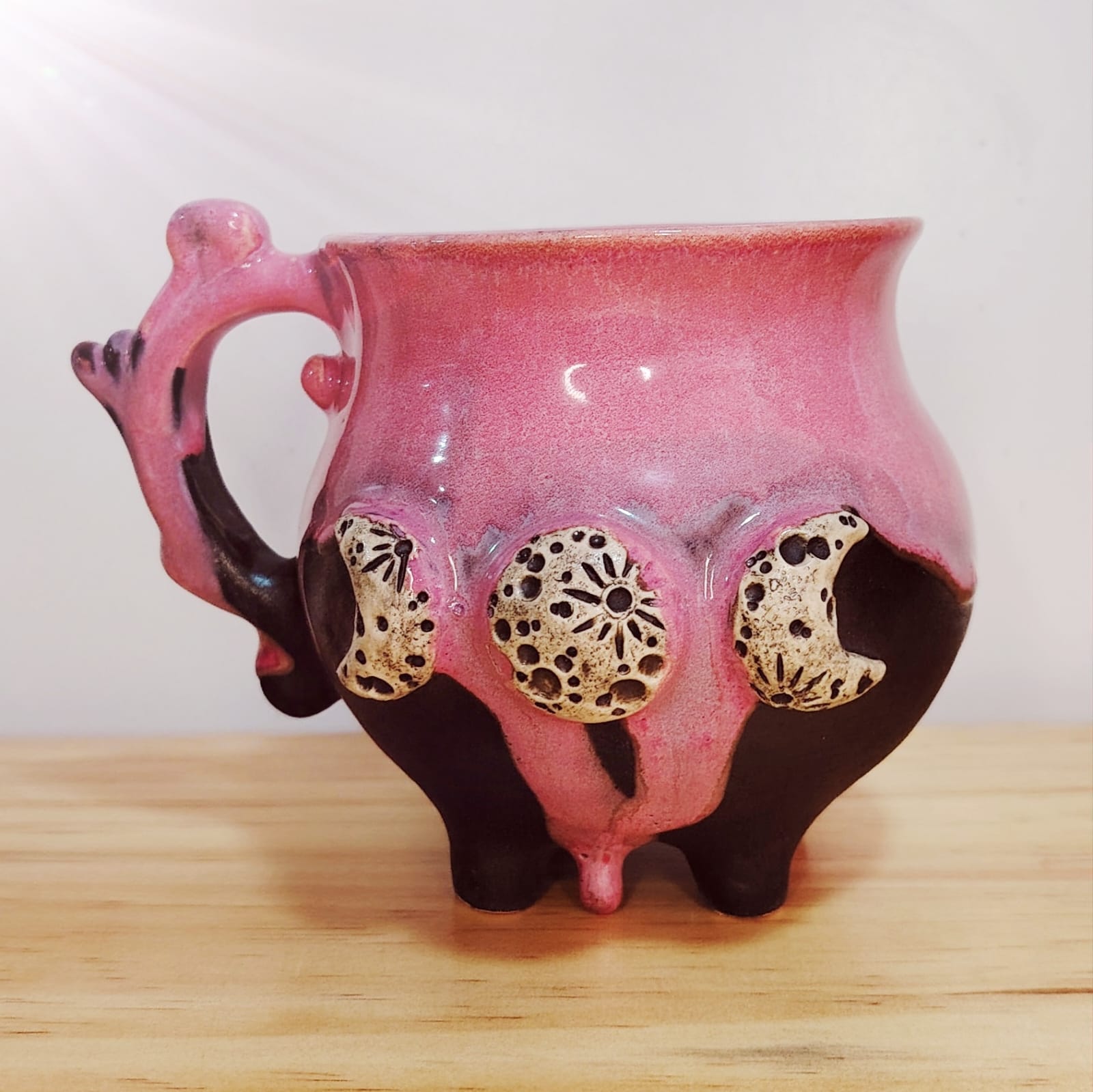 Caldero Bruja Triple Lunas Chorreado Rosa