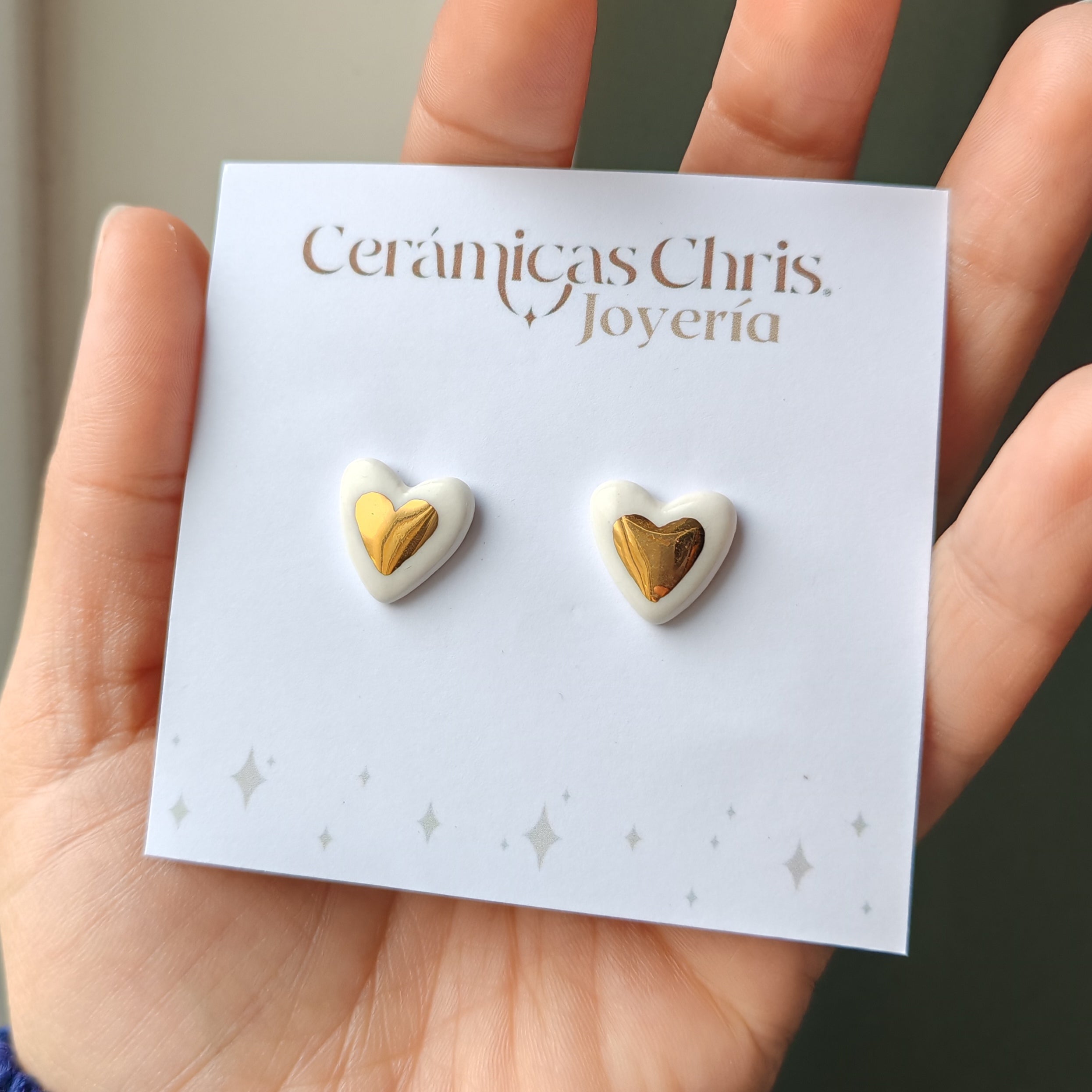 Aros Corazón con centro Oro 24k y Plata