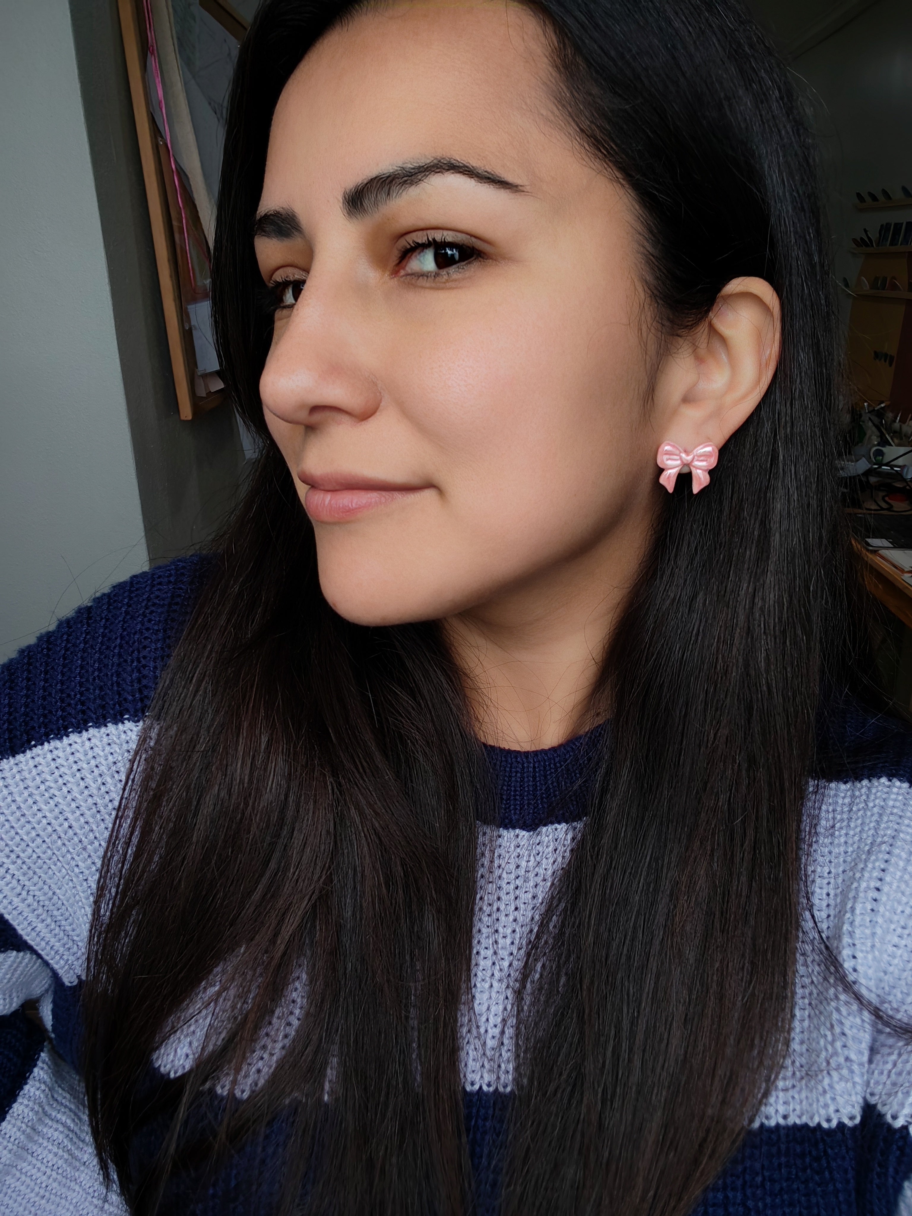 Aros Lazo Grande Rosa con brillo Nácar