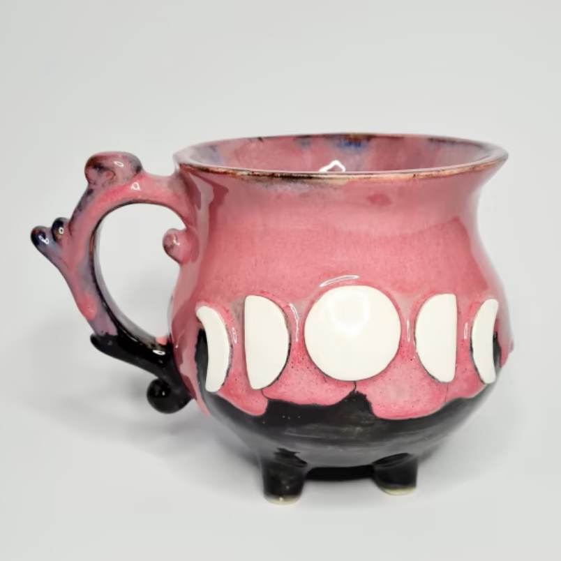 Caldero Bruja Fases Lunares Chorreado Rosa