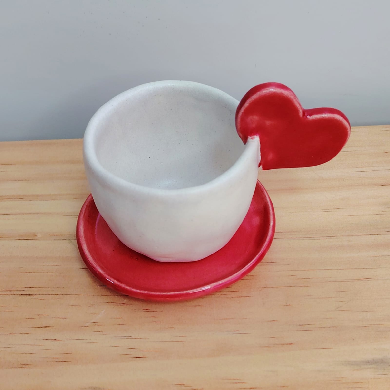 Tacita + Plato Corazón Rojo