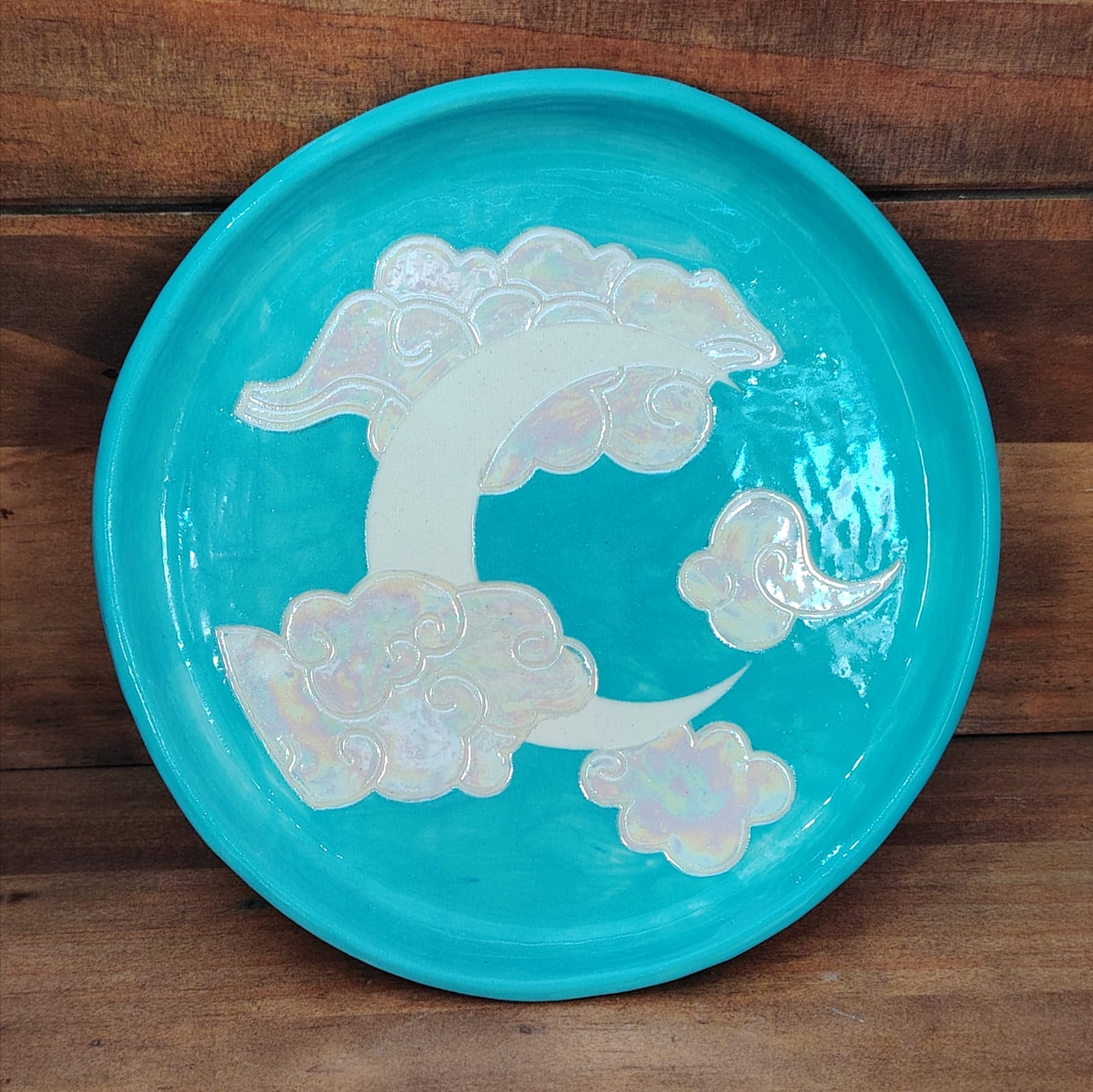 Plato Celeste Luna y Nubes Tornasol