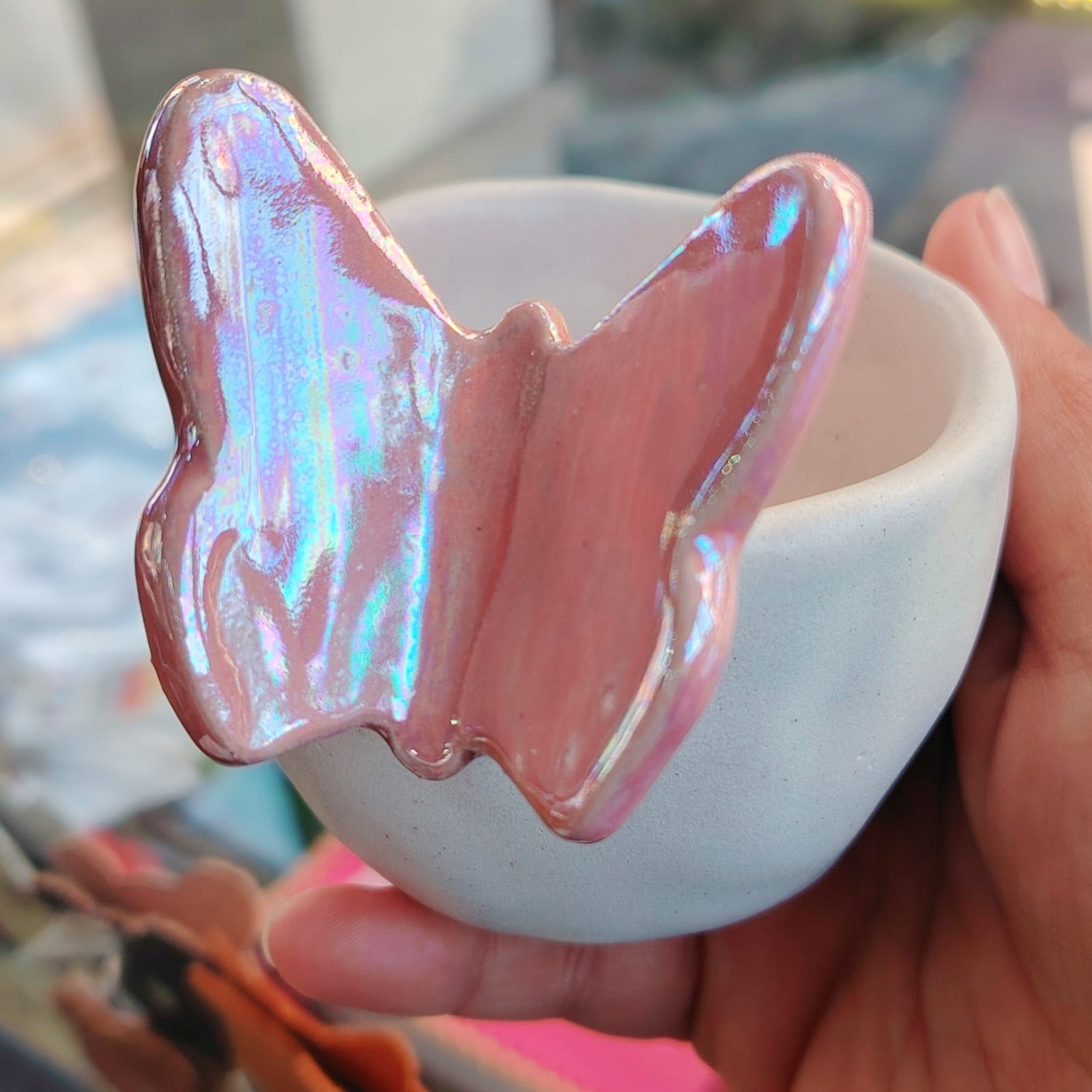 Tacita + Plato Mariposa Rosa Tornasol