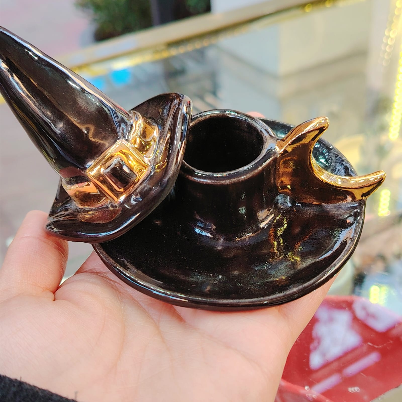 Portavela Sombrero Bruja Oro