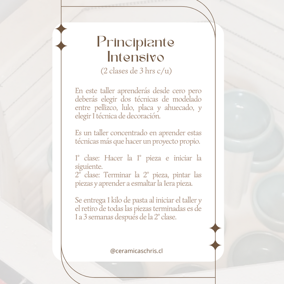 Clases para Principiantes Intensivo en Cerámica