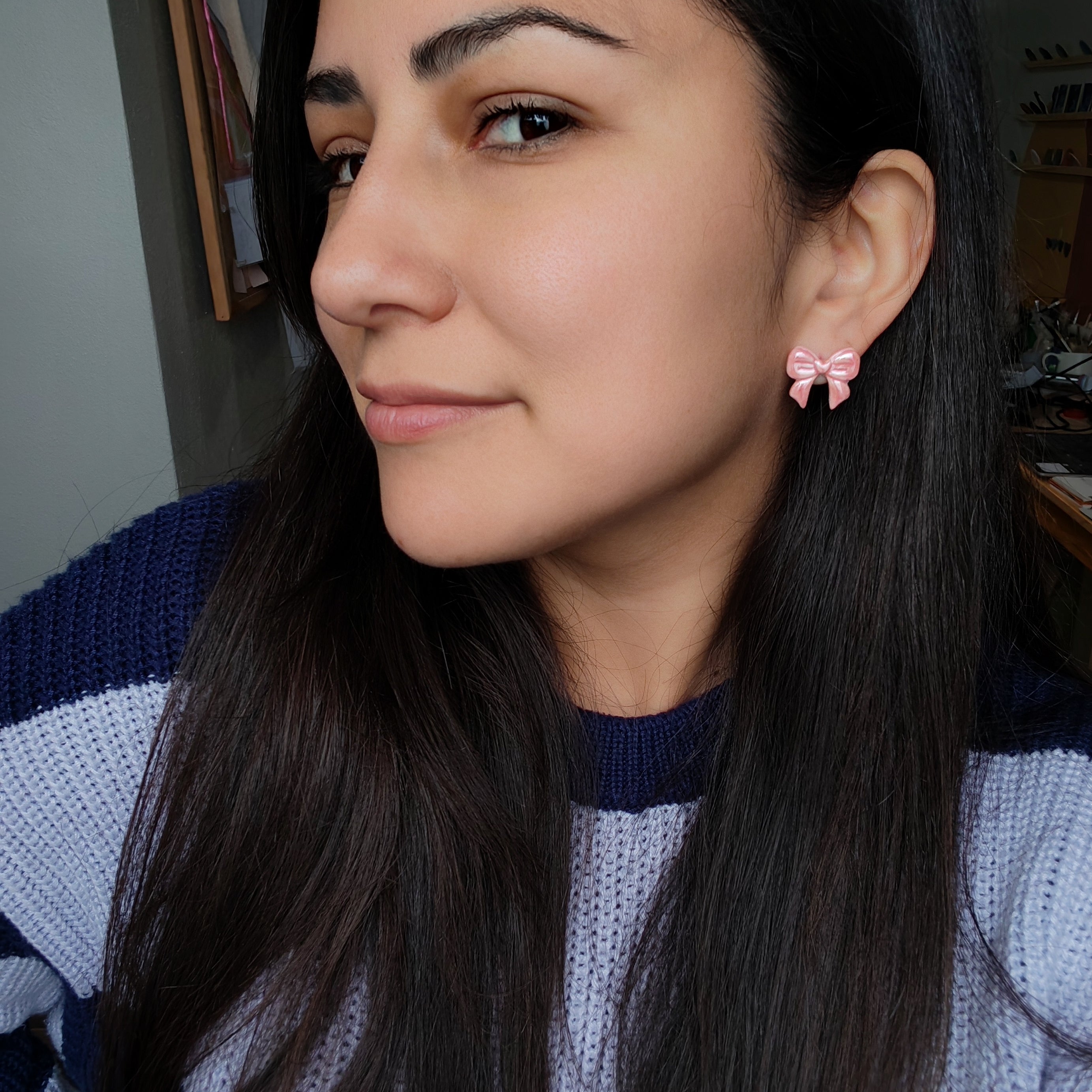 Aros Lazo Grande Rosa con brillo Nácar