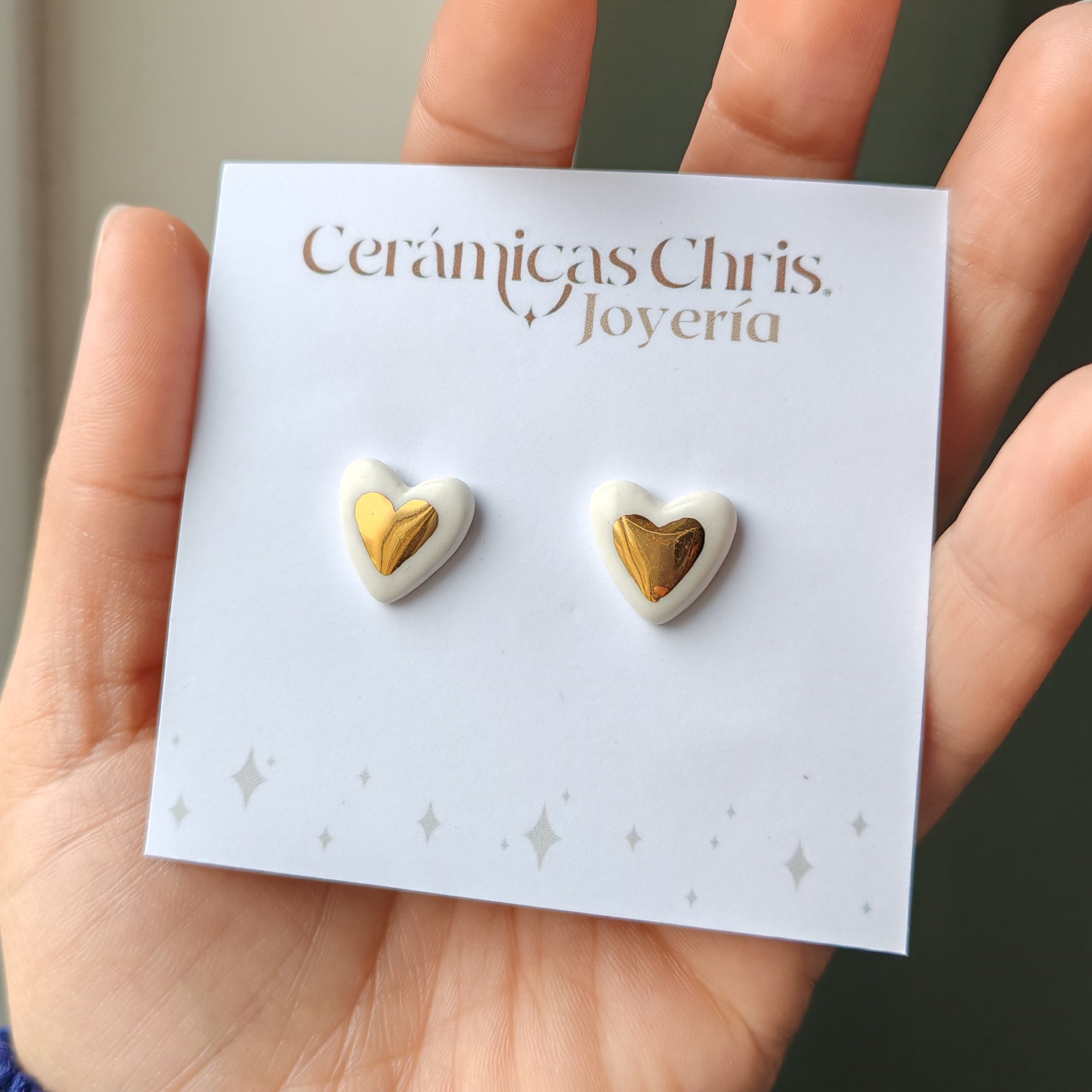 Aros Corazón con centro Oro 24k y Plata