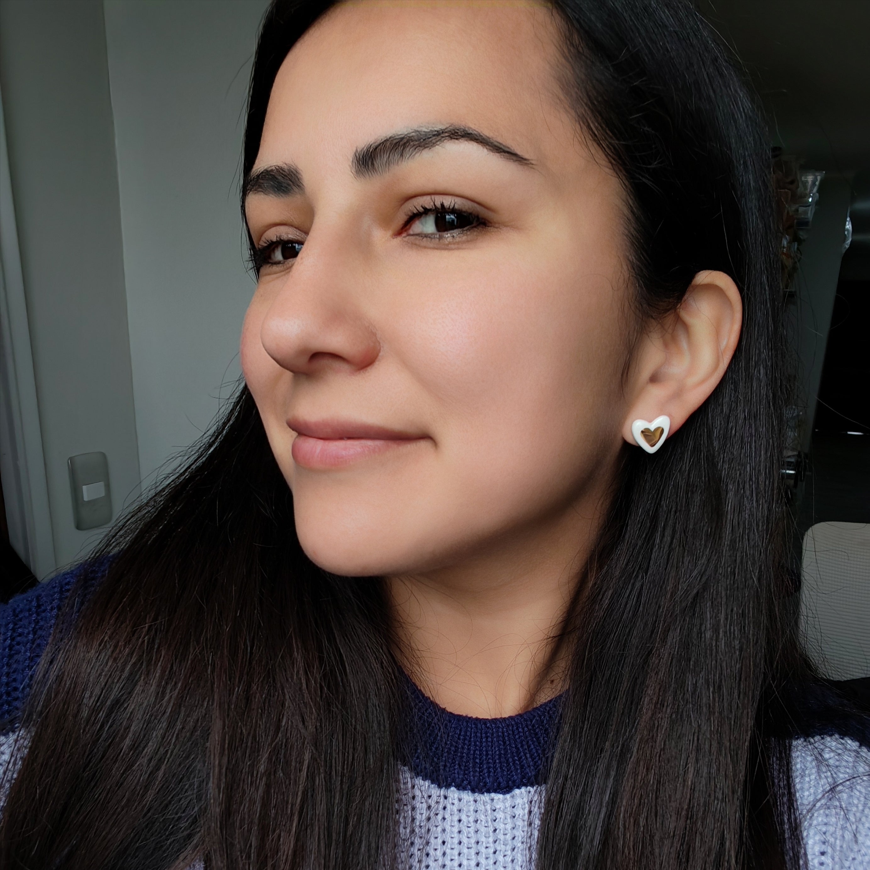 Aros Corazón con centro Oro 24k y Plata