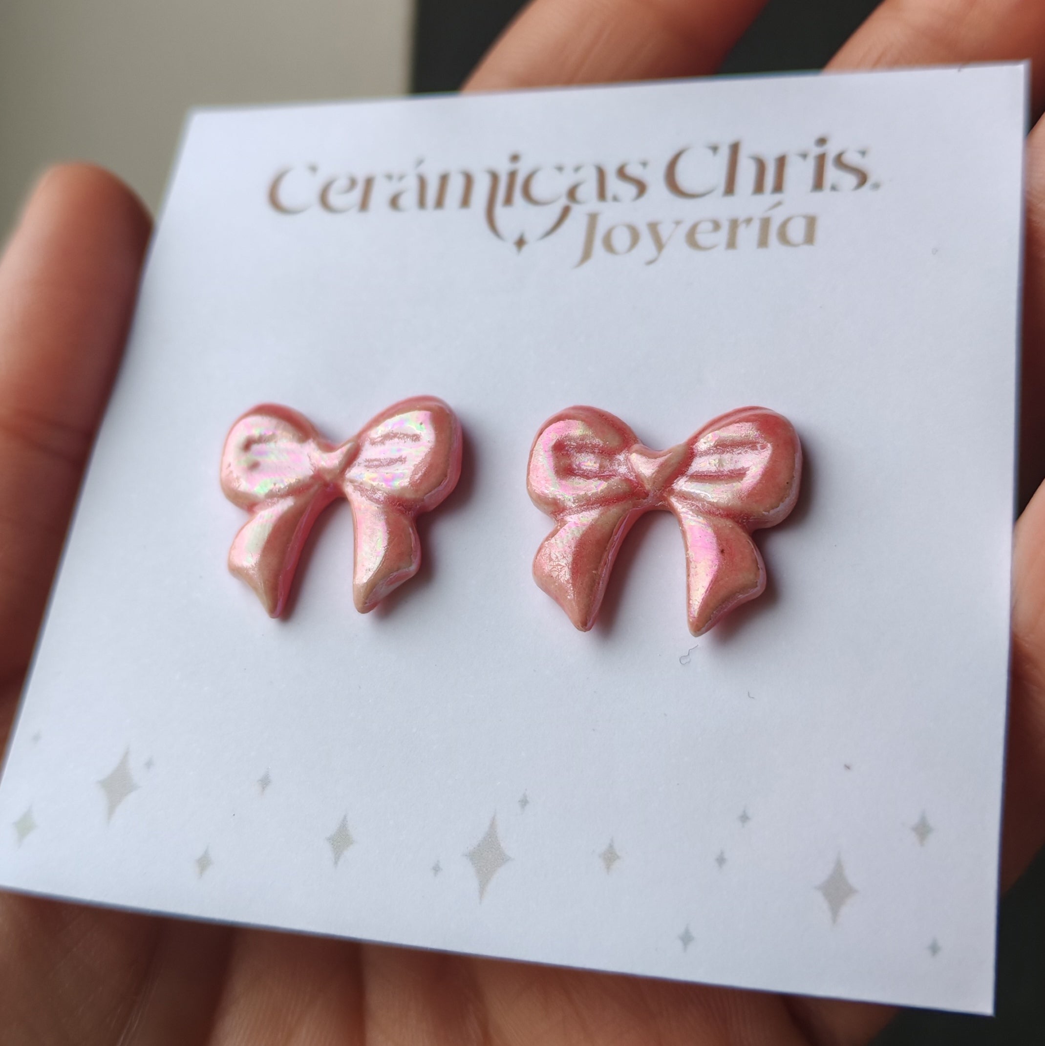 Aros Lazo Grande Rosa con brillo Nácar