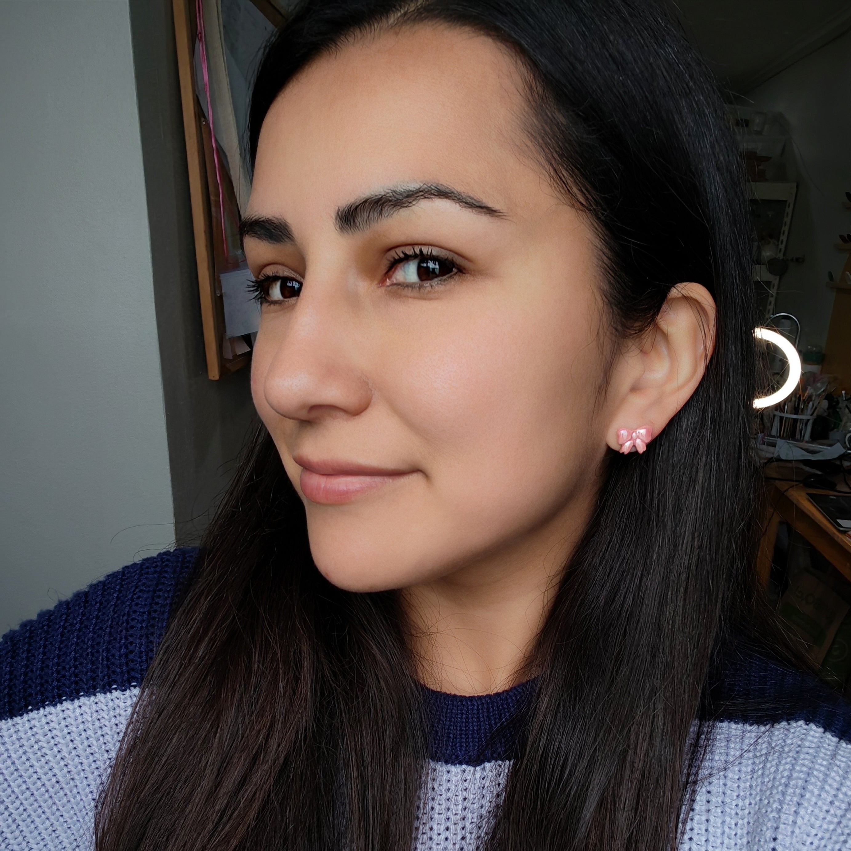 Aros Lazo Chico Rosa brillo Nácar